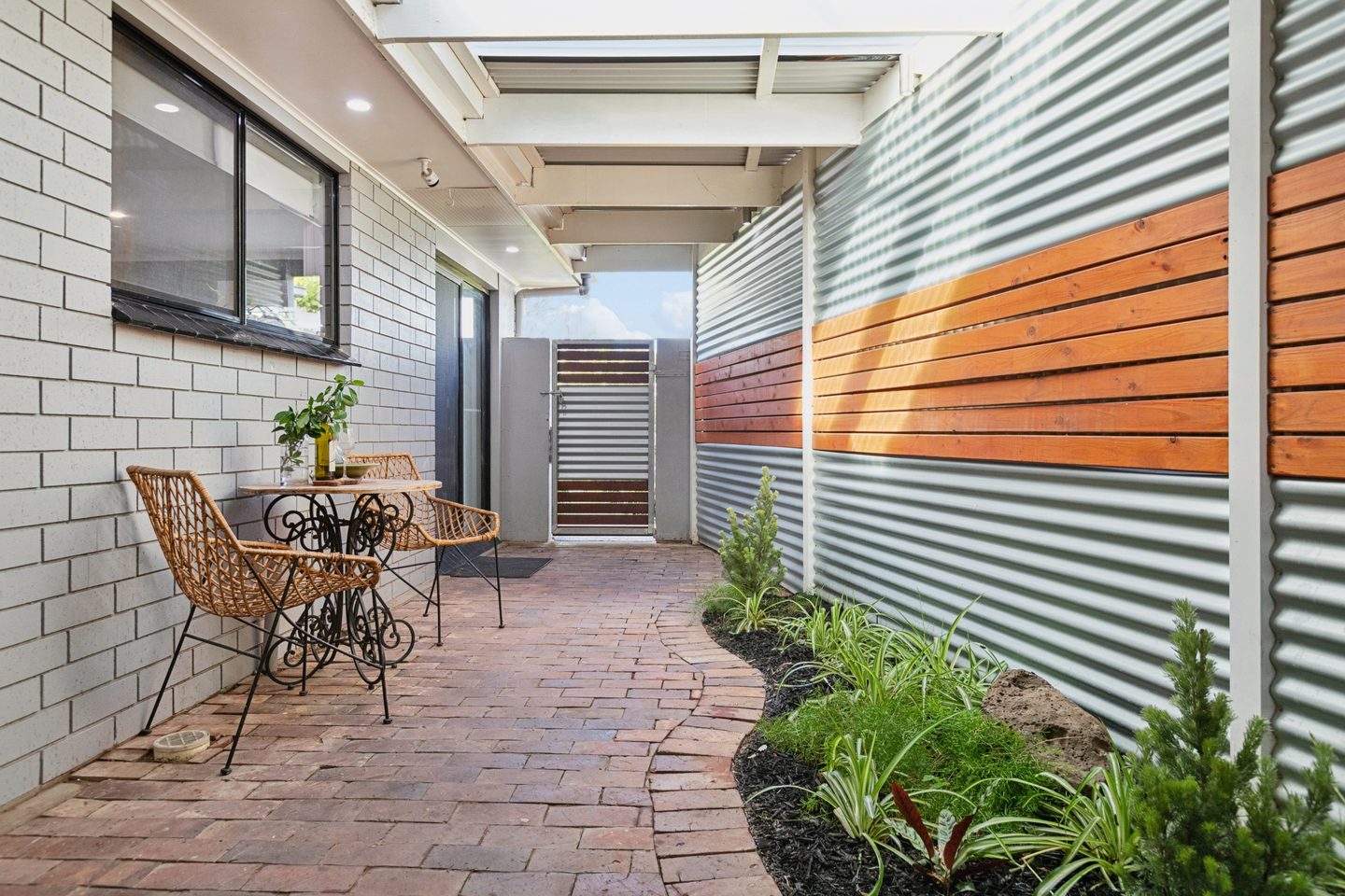 The patio alongside the home